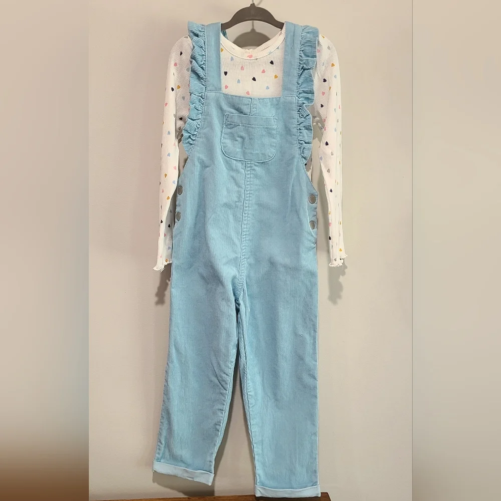 Light blue ruffled overalls set by Little Me, size 4T - Picture 2 of 7